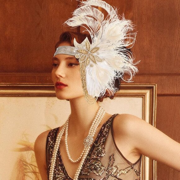 Flapper Headpiece Peacock Feather Tassel Chain